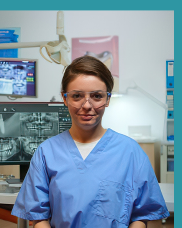 Dental assistant preparing exam room